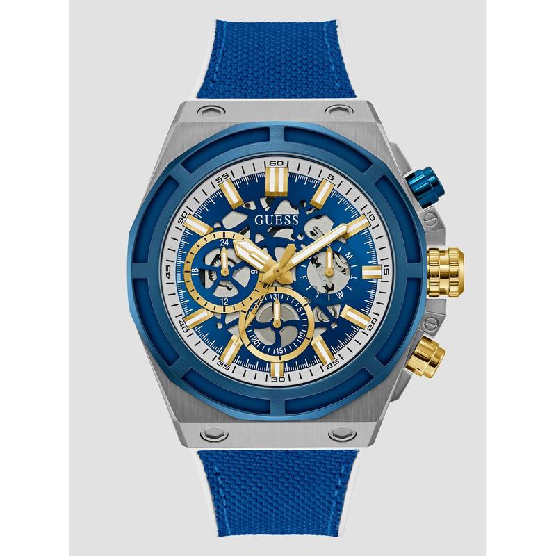 GUESS Male Blue and Silver-Tone Chronograph Watch