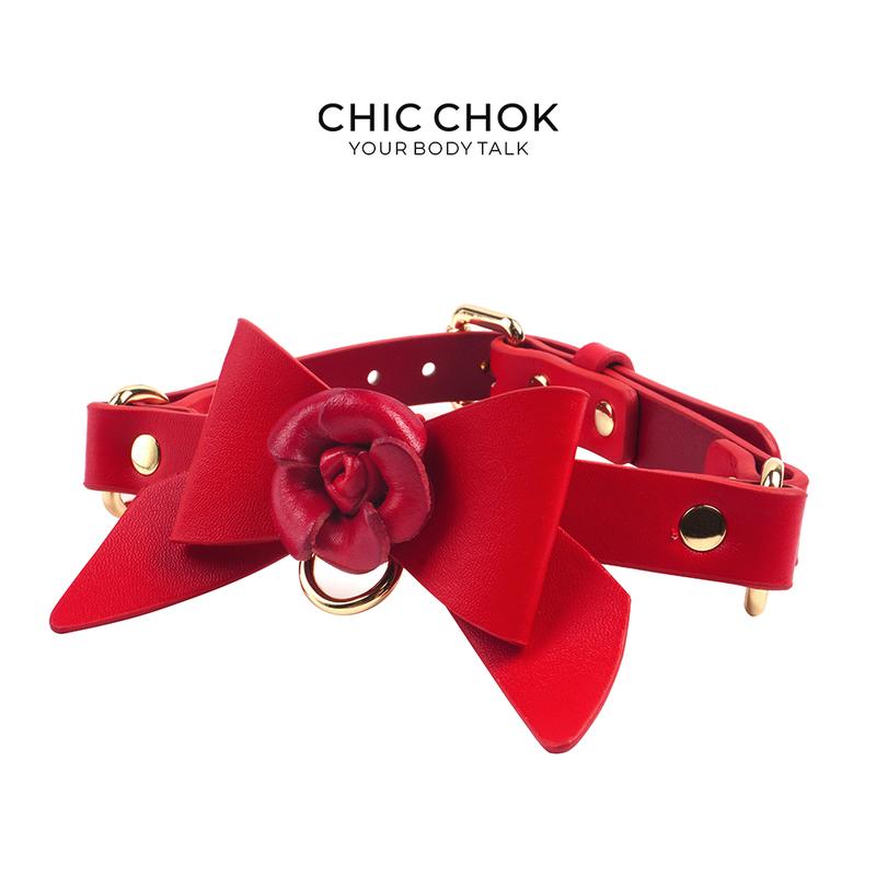 CHICCHOK [Rose Bow Tie] Stylish Hot Flower Bow Style Leather Choker