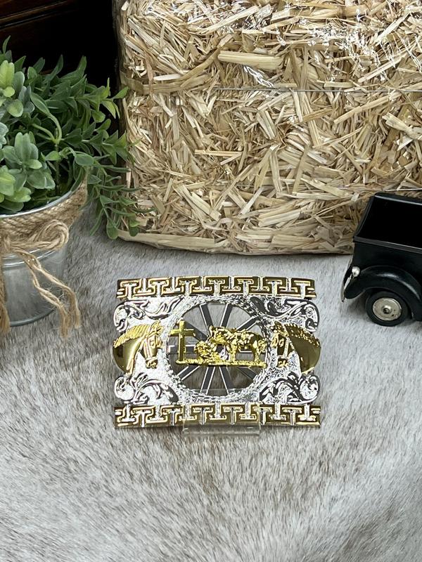 La oracion del Vaquero on Silver Ranch Buckle