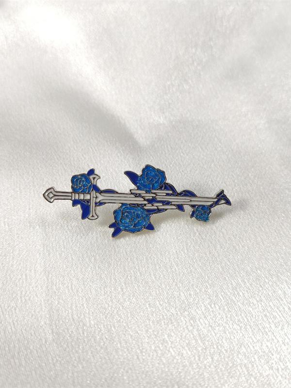 Unisex Street Trend Flower & Sword Design Brooch Pin,  Trendy Vintage Brooch, Chic Cute Clothes Accessories for Party Decor