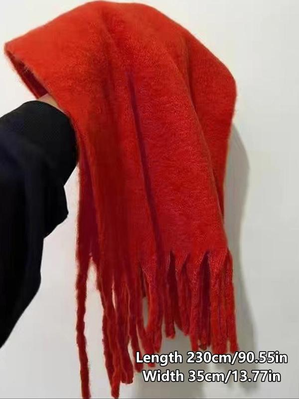 Solid Color Tassel Decor Scarf, Casual Soft Warm Thick Shawl for Fall & Winter, Fashion Accessories for Women & Men