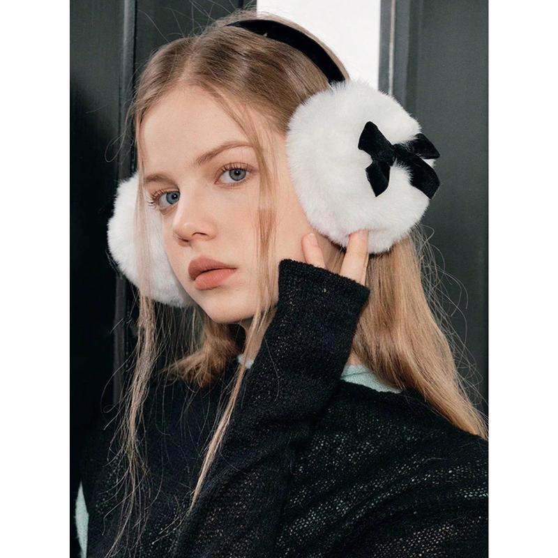 1pc Cute Bow Fleece Earmuffs, Warm & Cold-Proof Y2K Style For Women, Autumn Winter