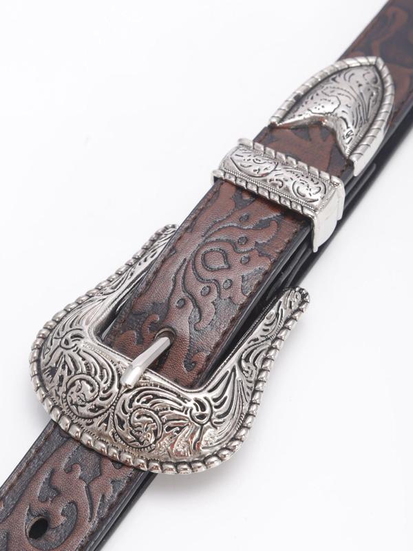 Men's Vintage Western Belt, Fashionable Floral Embossed Pu Leather Belt for Party, Daily Clothing Decor, Trendy All-match & Exquisite Belt As Gift