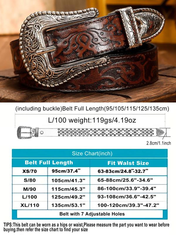 Men's Vintage Western Belt, Fashionable Floral Embossed Pu Leather Belt for Party, Daily Clothing Decor, Trendy All-match & Exquisite Belt As Gift