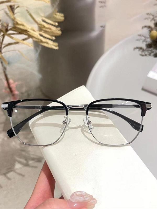 Simple Square Semi-rimless Frame Eyeglasses for Women & Men, 1 Pair Fashion Eyeglasses for Work, Daily Clothing Decor, Perfect for Student Daily Use, Coolfashionguy 70s