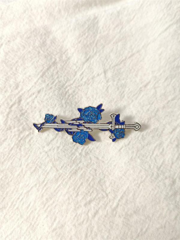 Unisex Street Trend Flower & Sword Design Brooch Pin,  Trendy Vintage Brooch, Chic Cute Clothes Accessories for Party Decor