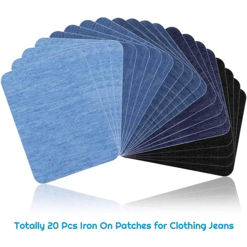 Patches for Jeans, 20 Count Iron on Patches Denim Jean Patches for Clothing Repair, Inside Jeans, 5 Colors (4.9