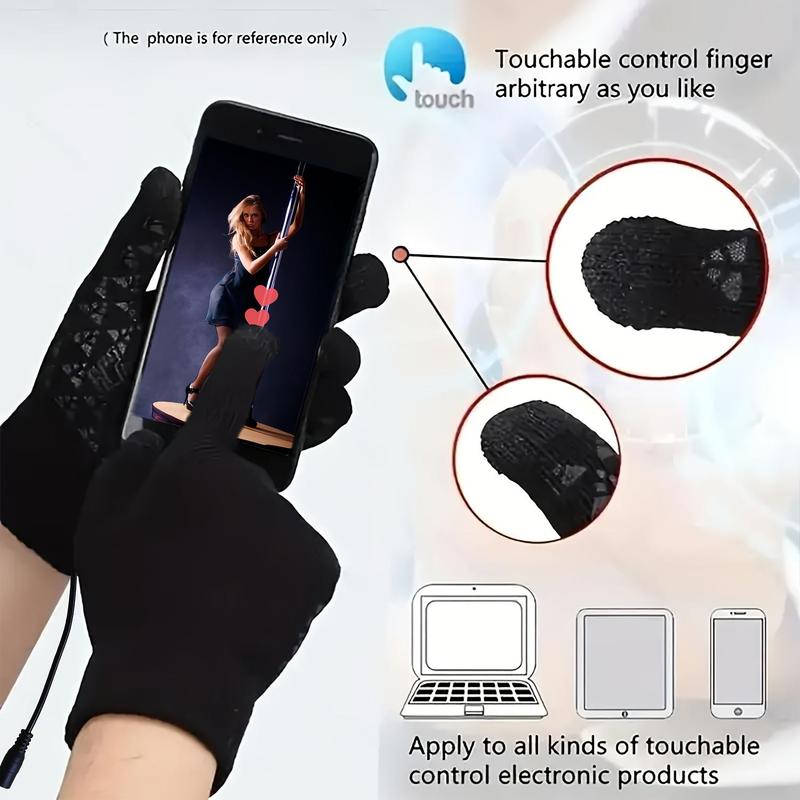 USB Rechargeable Heated Gloves, Touch Screen Compatible Heated Gloves, Elastic Cuffs Thickened Non-slip Design Gloves, Suitable for Winter