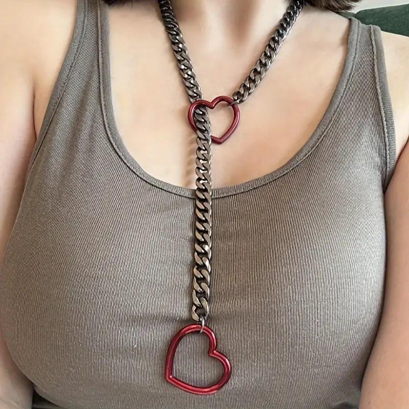 Slip Chain with Heart O-Ring, Punk Style Necklace, Adjustable Chain for Women & Men Adjustable Punk