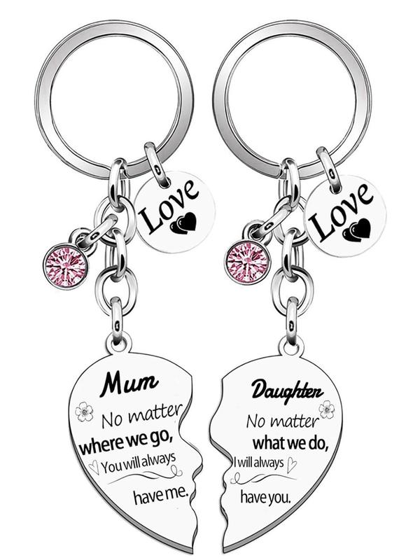 Thanksgiving Themed Heart Shaped Keychain, Rhinestone Decorated Stainless Steel Keychain for Women & Mom, Fashion Accessories for Daily Use