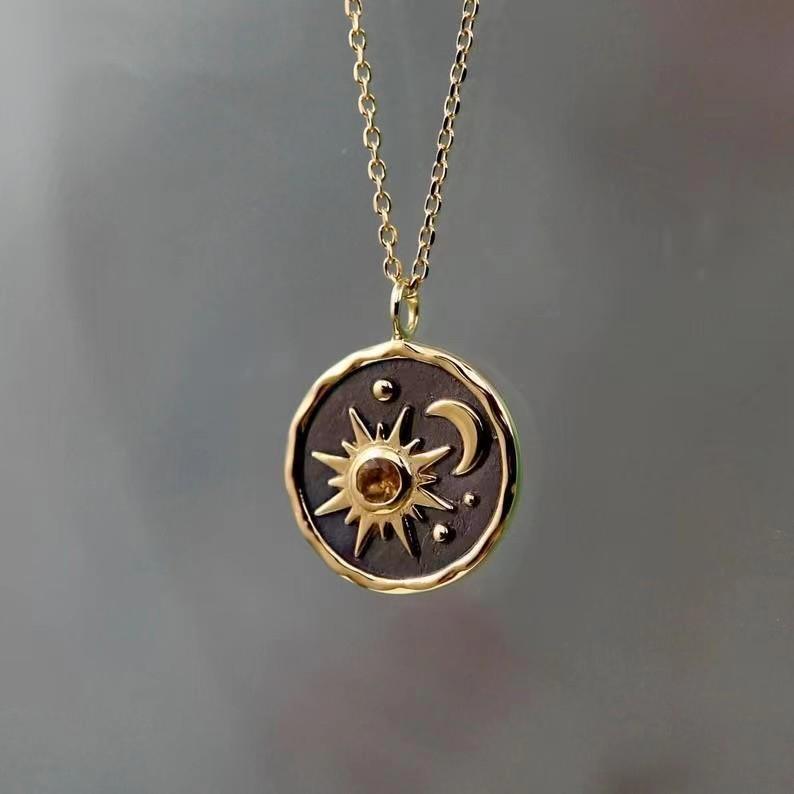 {Summer Retro Style} Women's Retro Pendant Necklace Sun Moon Set Jewelry Sun Flower Pendant High-end mens  necklaces kendra scott