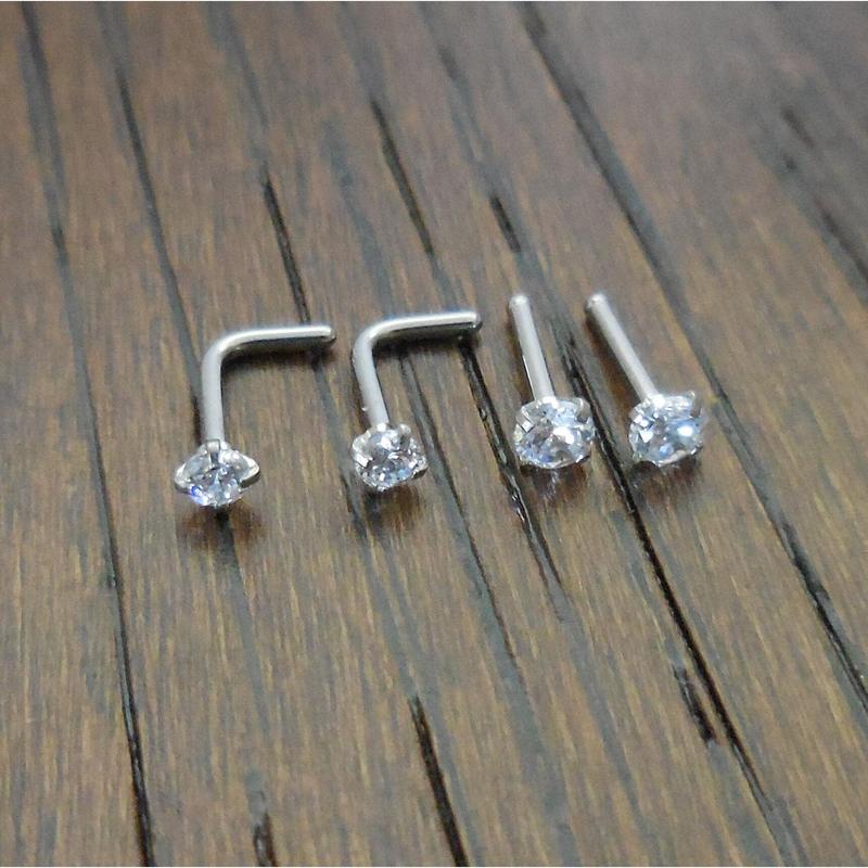 Pair 1.5, 2, 2.5 or 3mm Prong Set Screws Rings Bones Stainless Steel Nose L Shape Bend Titanium Stud Gold Tone 20G or 18G