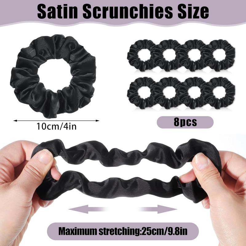 8 Pack Satin Silk Scrunchies for Women, Silk Hair Ties Silk Scrunchies Black Hair Scrunchies for Women Teen Girl Gifts Trendy Stuffers