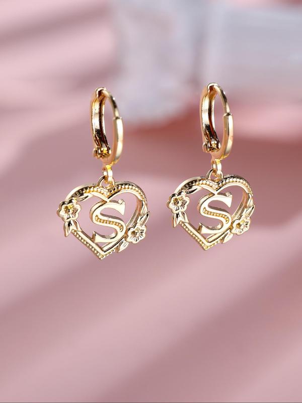 Heart & Letter & Flower Design Dangle Earrings, Casual Fashion Vintage Jewelry for Party & Daily Clothing Decor, Trendy All-match & Exquisite Jewelry for Birthday Gift