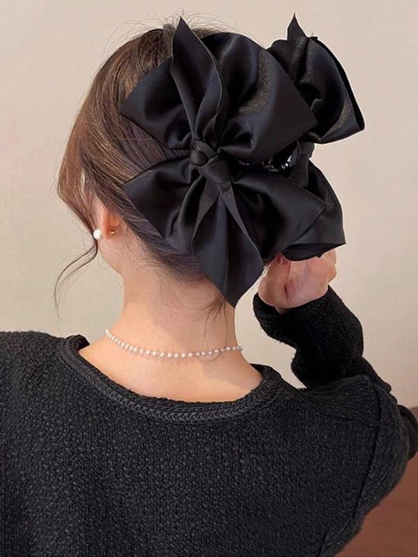 Elegant Style Solid Color Bowknot Decor Hair Claw Clip, Casual Easy Griping Large Size Hair Claw, Fashion Hair Accessories For Women & Girls