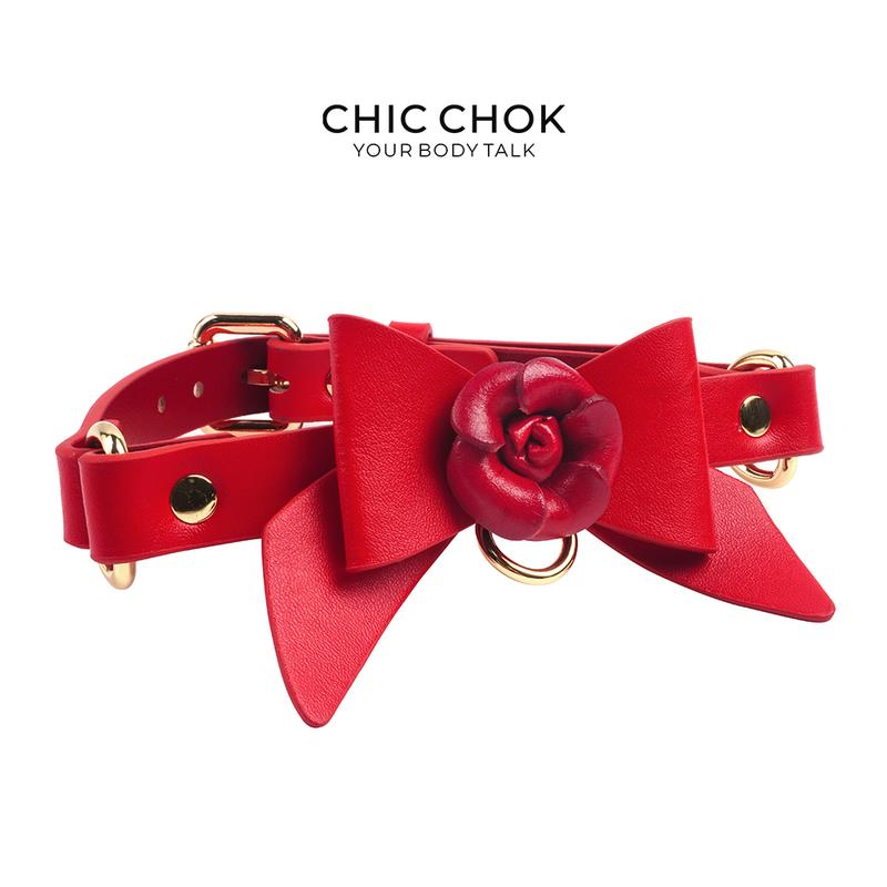 CHICCHOK [Rose Bow Tie] Stylish Hot Flower Bow Style Leather Choker