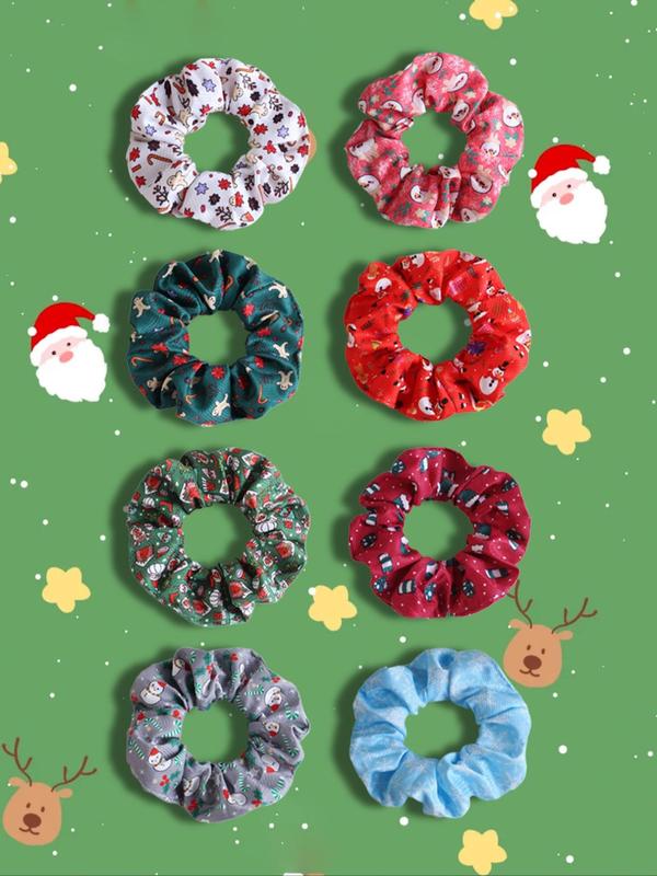 Cute Christmas Themed Ruched Hair Tie, High Stretch Scrunchie, Fashion Hair Accessories for Women & Girls, Minimalist Headwear Suitable for Thick Hair