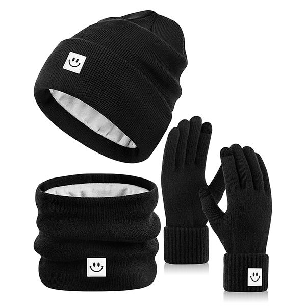 Winter Smiley Face Beanie Hat Scarf Gloves Set Women Men,Cute Hats Fashionable Warm Neck Warmer Touchscreen Gloves Sets