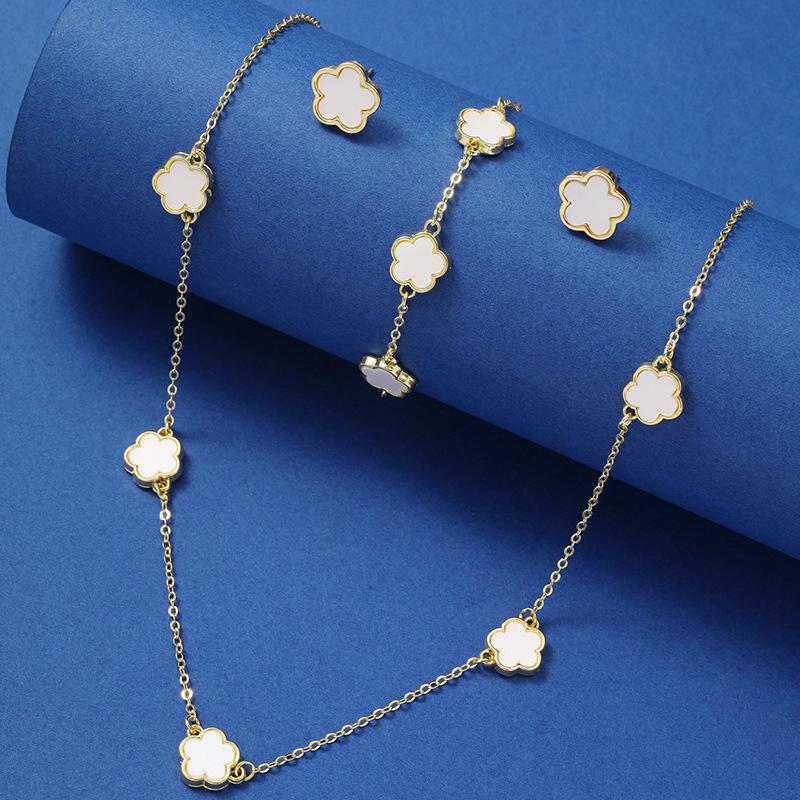 Elegant Flower Design Vintage Jewelry Set, Including Stud Earrings, Charm Necklace & Matching Bracelet, Fashion Summer 2024 Cool Female Accessories for Women & Girls