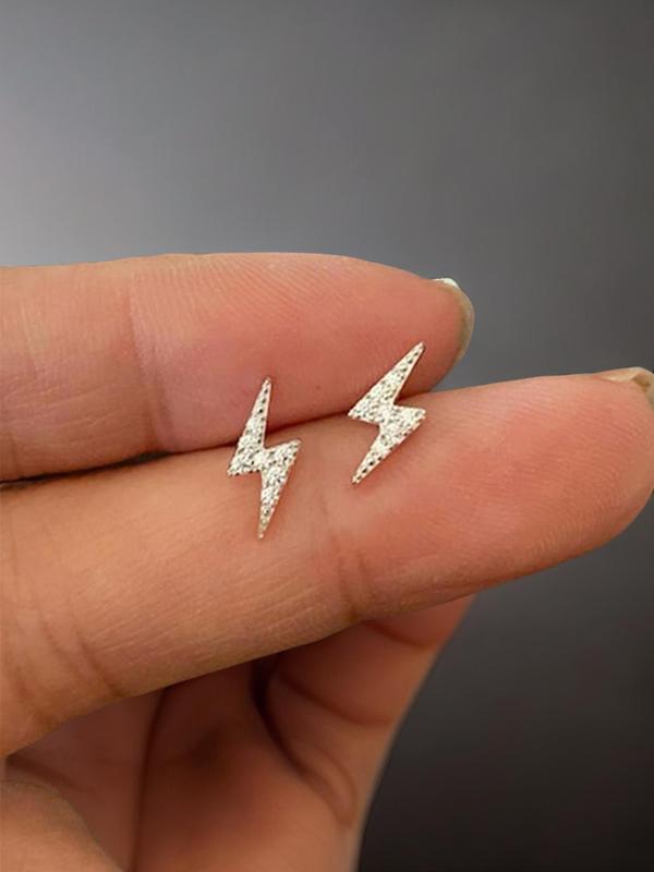 Lightning Design Rhinestone Decor Stud Earrings, Cute Earrings for Women, Fashion Jewelry for Party, Daily Clothing Decor for Girl