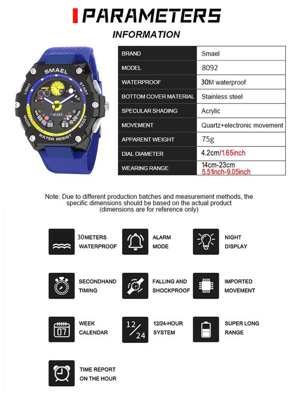 Men's Sportive Analog-digital Watch, Fashionable Waterproof Watch with Timer & Alarm Function & Compass, Trendy Watch for Daily Use As Gift with Box