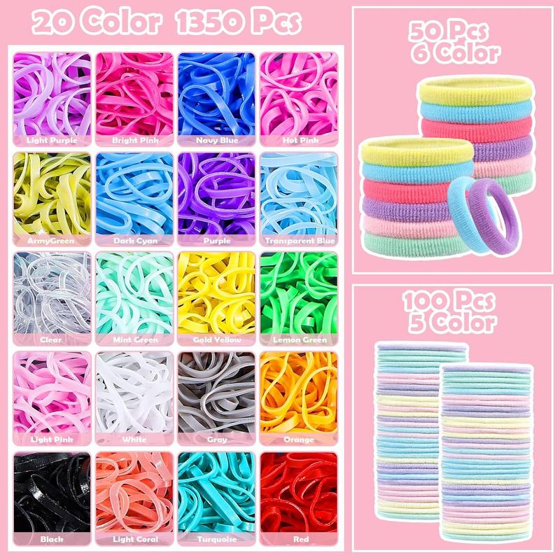 Hair Accessories for Girl, 1543 count Elastic Hair Rubber Bands Set 20 Colors Elastic Hair Ties with Organizer Box Cotton  Hair Ties, Hair Tail Tools, Rat Tail Comb, Butterfly Hair Clips