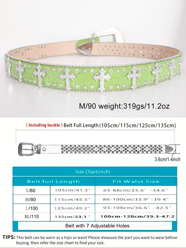 Punk Rhinestone & Cross Decor Designer Studded Belt Buckle for Jeans, Summer 2024 New Trendy Y2k Cross Western Belt for Women & Men, Casual Waistband for Party & Back To School, for Fall