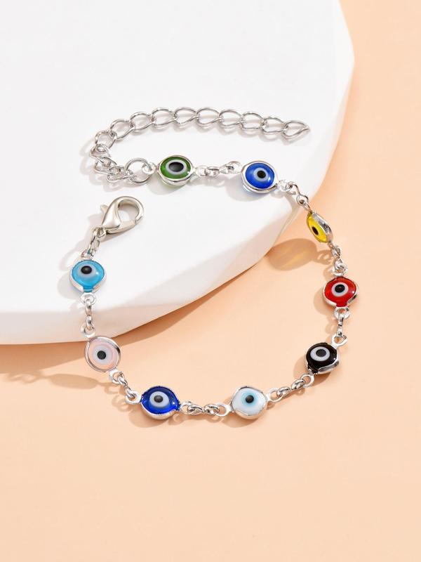 Colorful Alloy Evil Eye Charm Bracelet, Fashionable and Versatile Matching Bracelet for Women, Trendy Cute Accessories for Party and Daily Life As Gift for Girlfriend