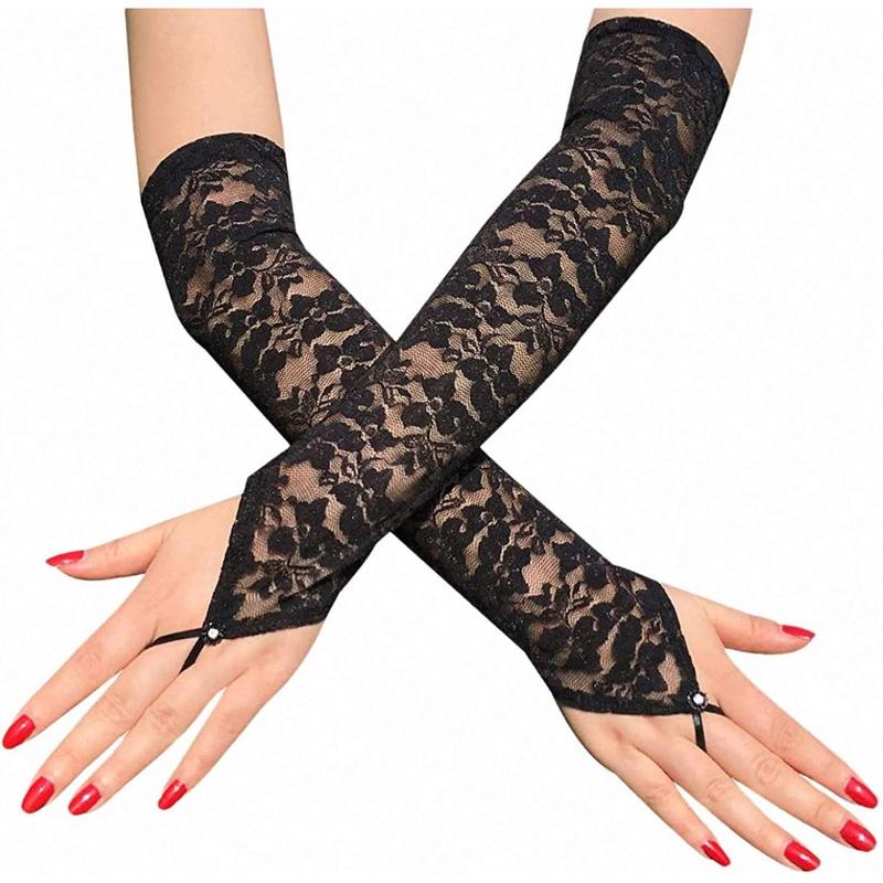 Fingerless Lace Gloves for Women, Elbow Length Long Gloves, Cosplay   Accessories, One Size