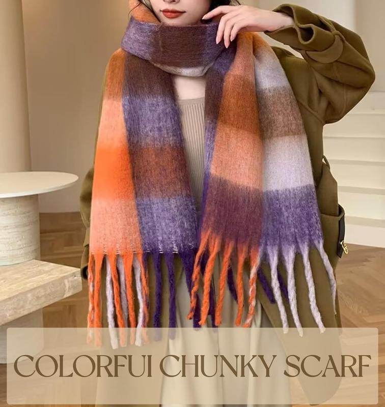 Womens Winter Scarf Chunky Plaid  Scarf Big Casual Tassel Thick Blanket Scarf Coloured Warm Shawl Wrap