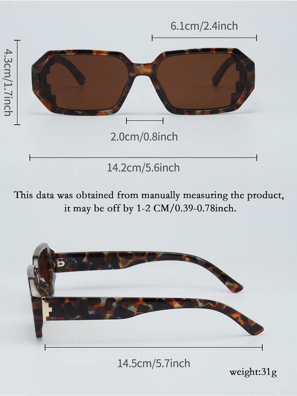 Women's Leopard Pattern Geometric Frame Sunglasses, Trendy Casual Sunglasses for Everyday Use, Fashion Accessories for Outdoor Activities