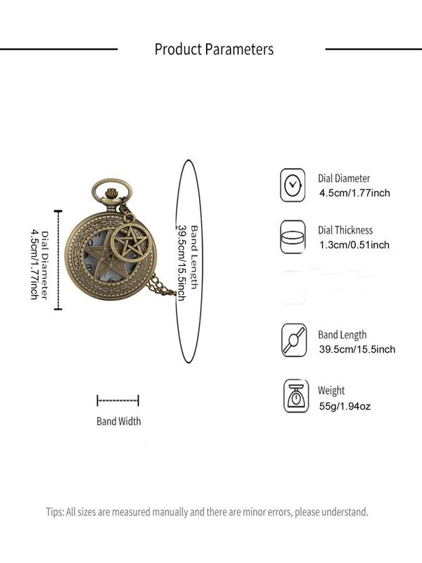 Vintage Star Pattern Quartz Watch, Fashionable Round Dial Pocket Watch for Men, Trendy All-match & Exquisite Watch for Birthday Gift without Box