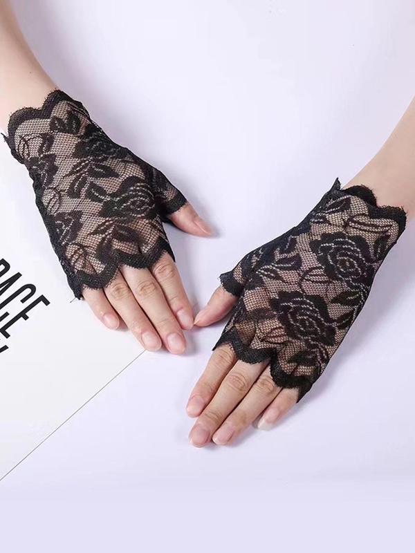  Floral Pattern Lace Hollow out Design Gloves (1 Pair), Elegant Fashion Gloves for Wedding Party, Wedding Bridal Gloves