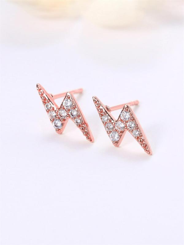 Lightning Design Rhinestone Decor Stud Earrings, Cute Earrings for Women, Fashion Jewelry for Party, Daily Clothing Decor for Girl