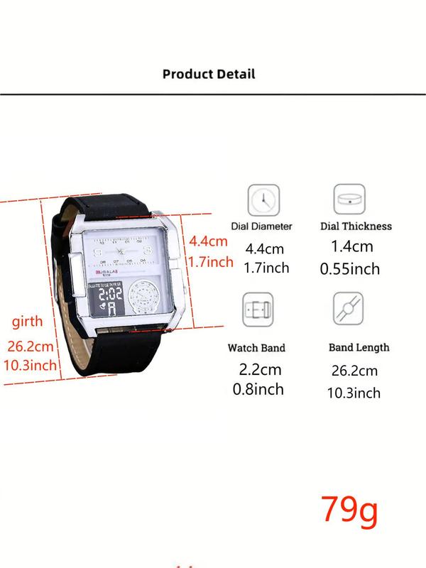 Vintage Square Dial Pu Leather Strap Digital Hands Quartz Watch without Box, Fashioned Retro Style Wristwatch for Men, Gift for Boys