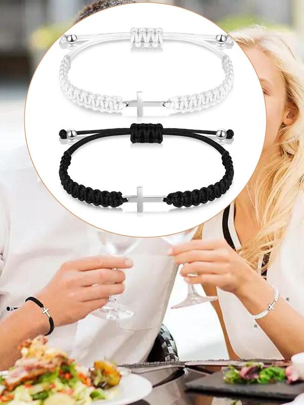 Summer New Fashion Adjustable Cross Couple Bracelet for Back To School, Fashionable Casual Matching Bracelet Jewelry for Men and Women, Bf and Gf Bracelet