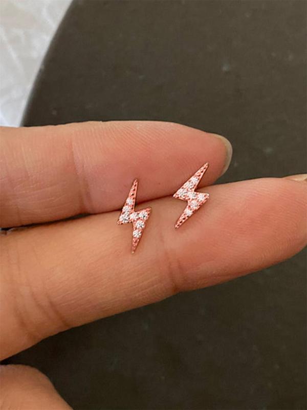 Lightning Design Rhinestone Decor Stud Earrings, Cute Earrings for Women, Fashion Jewelry for Party, Daily Clothing Decor for Girl