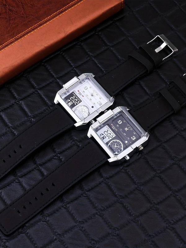 Vintage Square Dial Pu Leather Strap Digital Hands Quartz Watch without Box, Fashioned Retro Style Wristwatch for Men, Gift for Boys