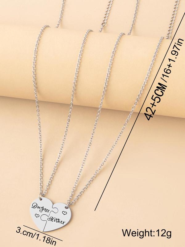 Heart Shaped Puzzle & Letter Design Pendant Necklace for Father and Daughter, Fashion Jewelry for Party, Daily Clothing Decor, Trendy All-match & Exquisite Jewelry for Birthday Gift