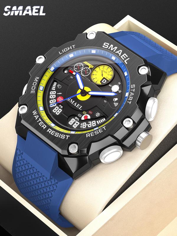 Men's Sportive Analog-digital Watch, Fashionable Waterproof Watch with Timer & Alarm Function & Compass, Trendy Watch for Daily Use As Gift with Box