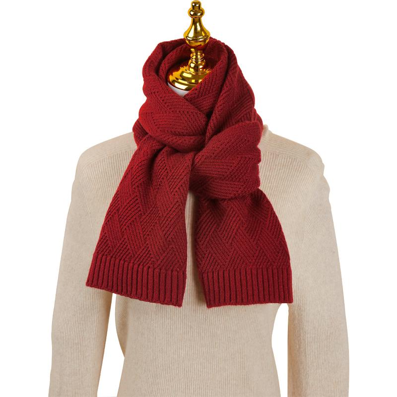 European and American Winter Women's Knitted Scarf Solid Color Simple Thick Warm Scarf Office Commuter Wool Scarf