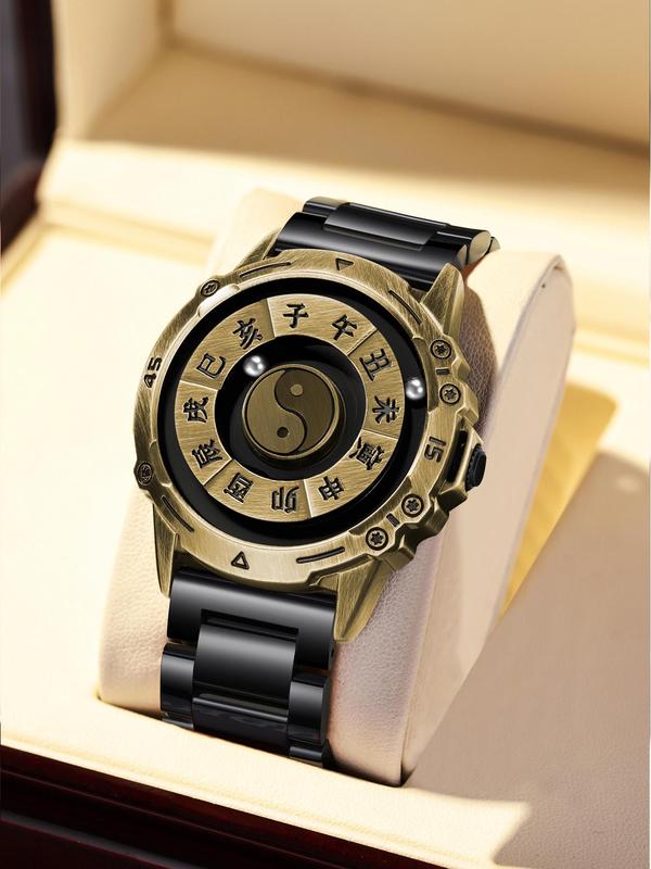 Men's Business Round Dial Yinyang Design Analog Quartz Watch, with Box, Fashion Waterproof Watch for Party, Daily Decor, Trendy All-match & Exquisite Watch for Birthday Gift