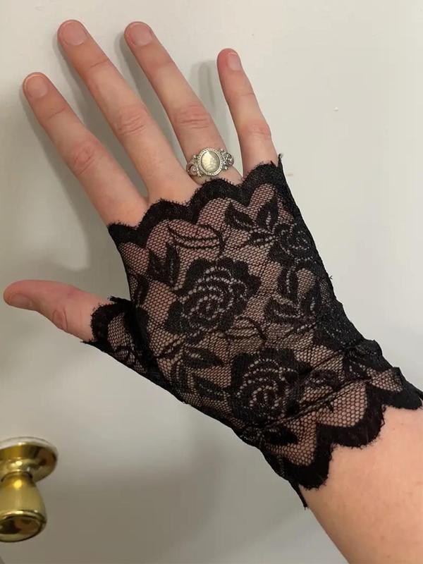  Floral Pattern Lace Hollow out Design Gloves (1 Pair), Elegant Fashion Gloves for Wedding Party, Wedding Bridal Gloves