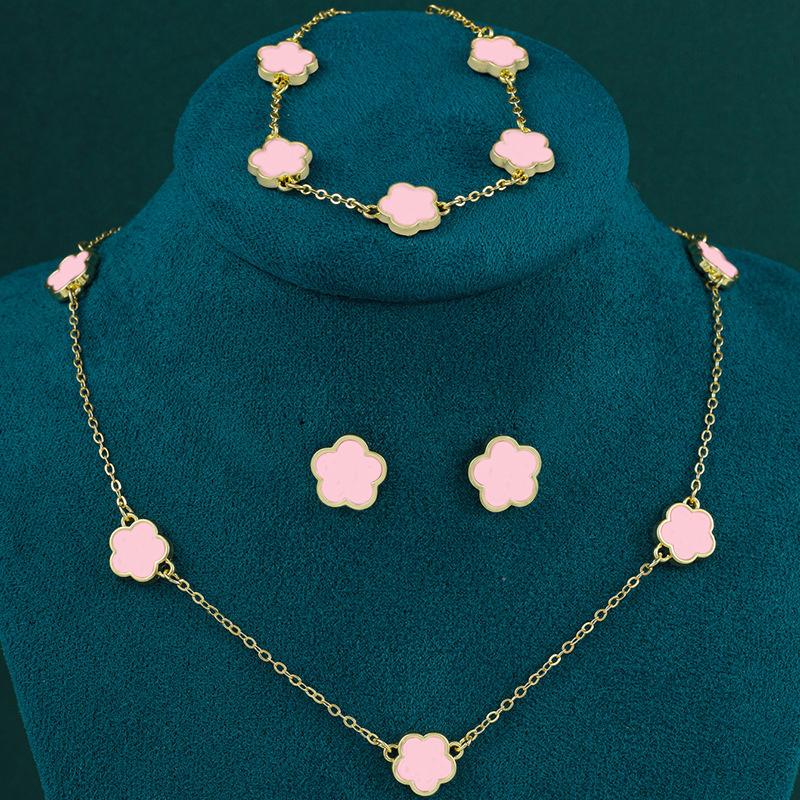 Elegant Flower Design Vintage Jewelry Set, Including Stud Earrings, Charm Necklace & Matching Bracelet, Fashion Summer 2024 Cool Female Accessories for Women & Girls