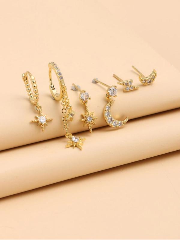 Women's Elegant Rhinestone Decorated Earrings Set, Trendy Exquisite Chain & Star Design Dangle & Stud Earrings, Chic Gorgeous Jewelry As Gift for Girlfriend