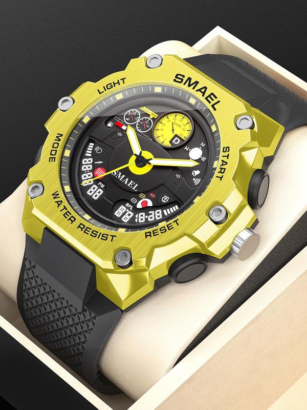 Men's Sportive Analog-digital Watch, Fashionable Waterproof Watch with Timer & Alarm Function & Compass, Trendy Watch for Daily Use As Gift with Box