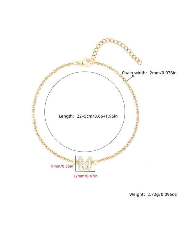 Rhinestone Letter Detail Anklet for Women & Girls, Fashion Jewelry for Party, Daily Clothing Decor, Trendy All-match & Exquisite Jewelry for Birthday Gift