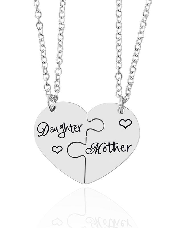 Heart Shaped Puzzle & Letter Design Pendant Necklace for Father and Daughter, Fashion Jewelry for Party, Daily Clothing Decor, Trendy All-match & Exquisite Jewelry for Birthday Gift