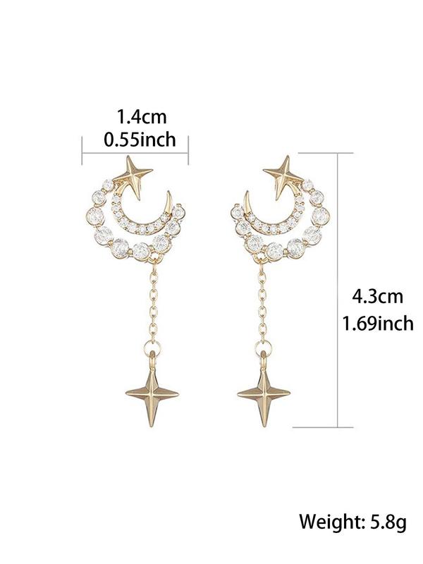 Hollow Out Moon Design Dangle Earrings, with Rhinestone Decor & Star Design, Elegant Drop Earrings for Women, Suitable for Party, Daily Clothing Decor