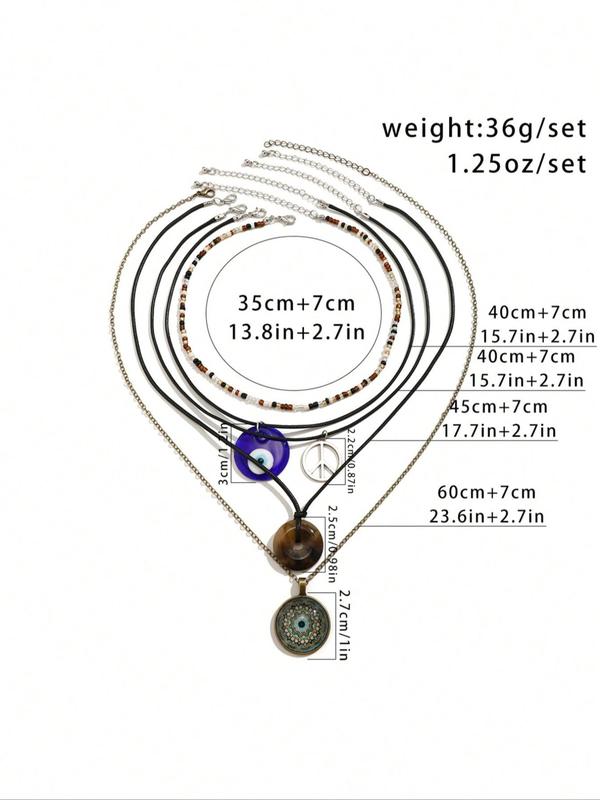 Women's Boho Style Vintage Pendant Necklace, 2024 New Style Streetwear Colorful Beaded & Evil Eye Decor Necklace, 2024 Trendy Pendant Necklace, Fashionable Jewelry, Y2k Accessories